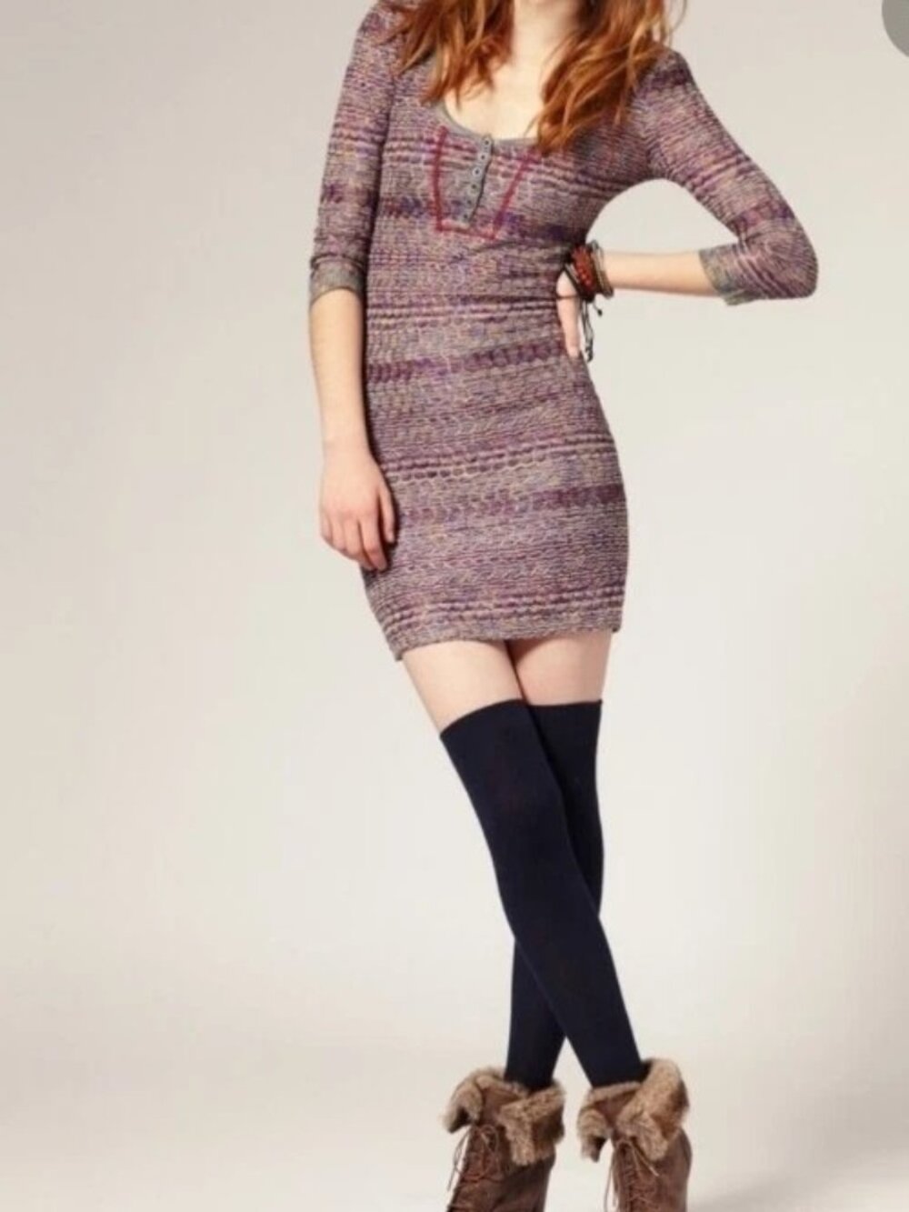 Free People Sunrise Knit Lined Stretchy Dress Purple Raven Size M Worn Once